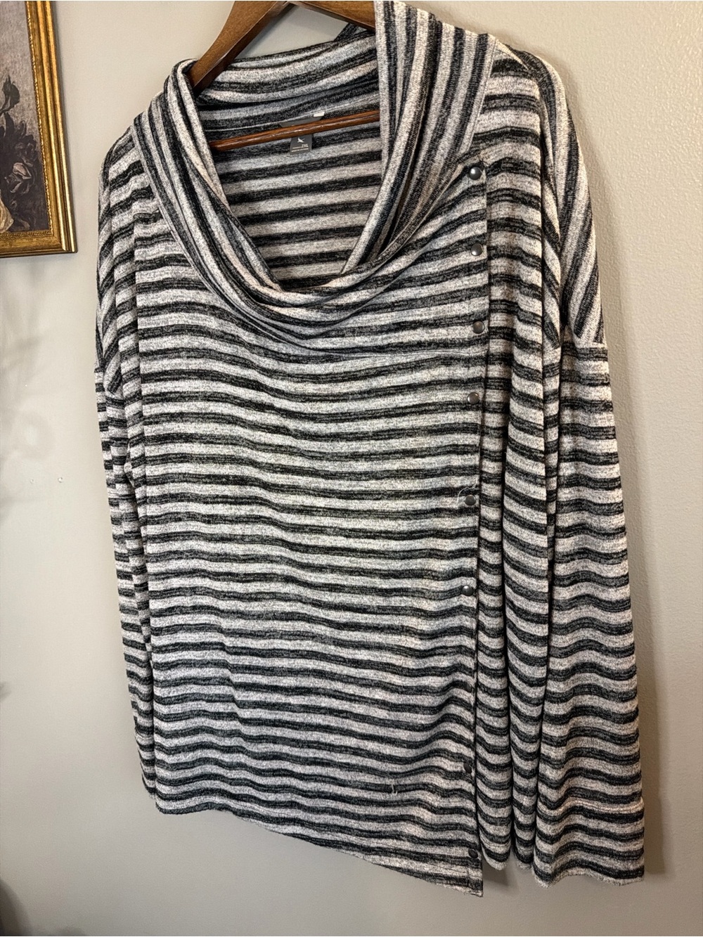 Eddie Bauer 2XL Striped Convertible Snap Cardigan Top Gray Black Cowl Neck Plus - Picture 4 of 8